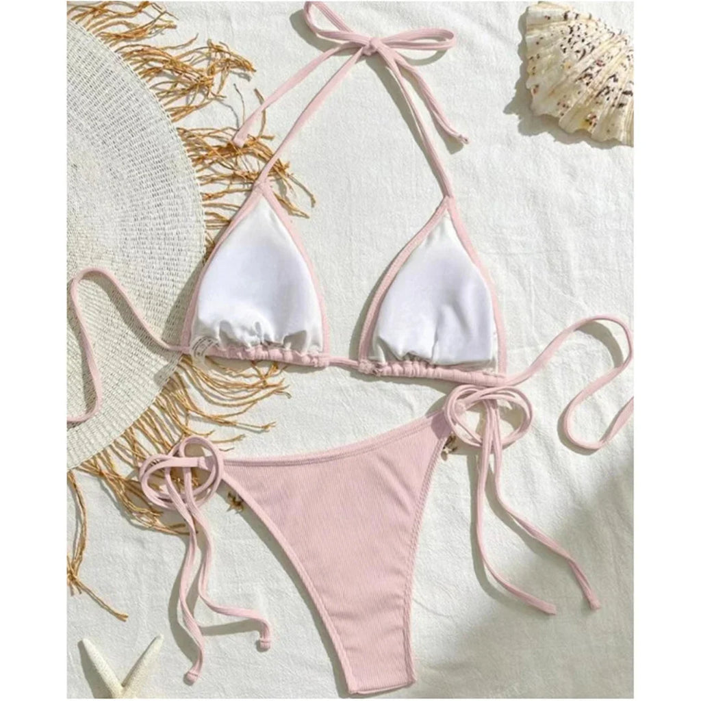 New Splicing Halter Strappy Brazilian Bikini Women Swimwear Female Swimsuit Two-Pieces Bikini Set Bather Bathing Suit Swim V6024