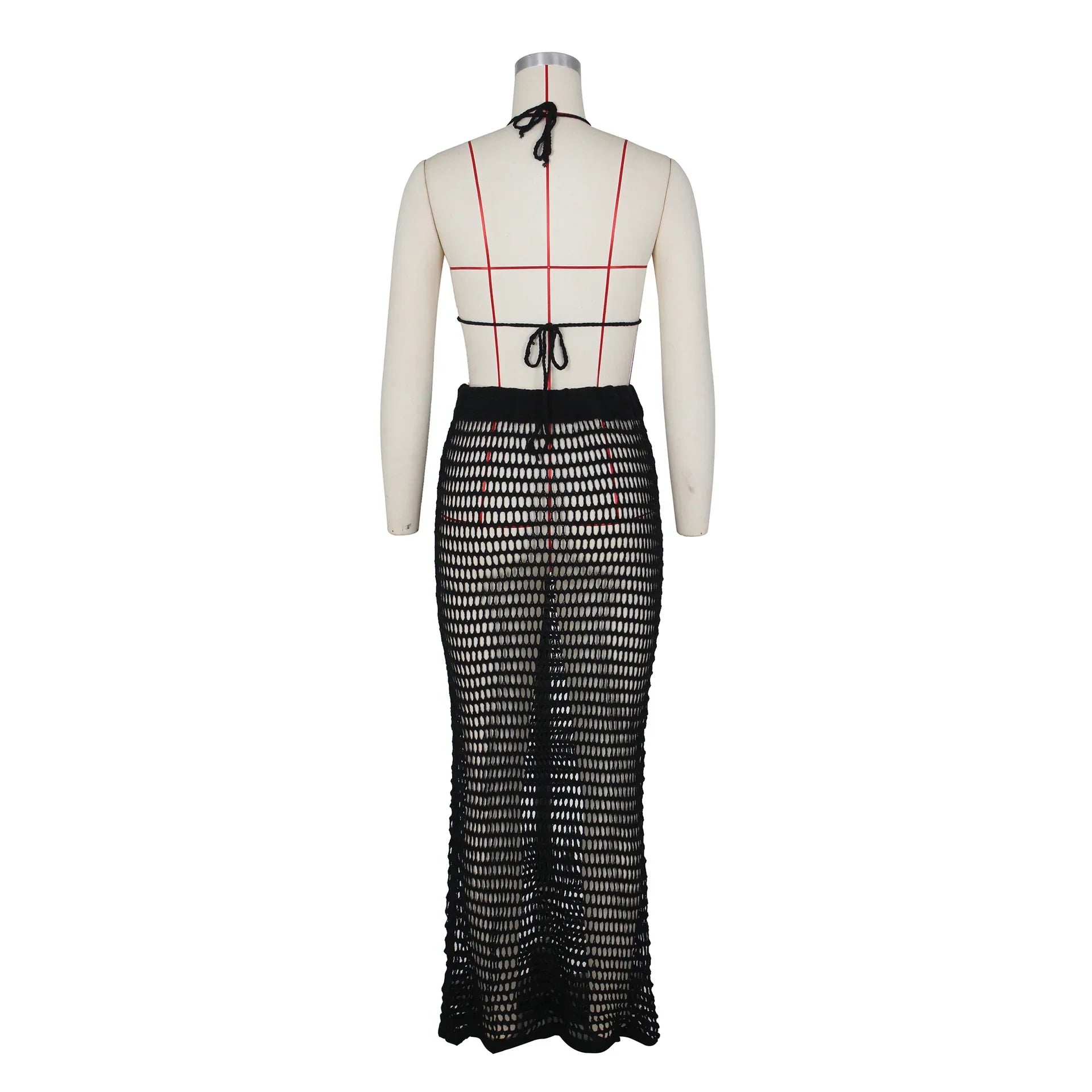 DEKA Beach Cover Up High Split Crochet Knitted Tunic Beach Dress Beach Wear Beachwear Women Long Knit Hollow Tassels Skirt Suit