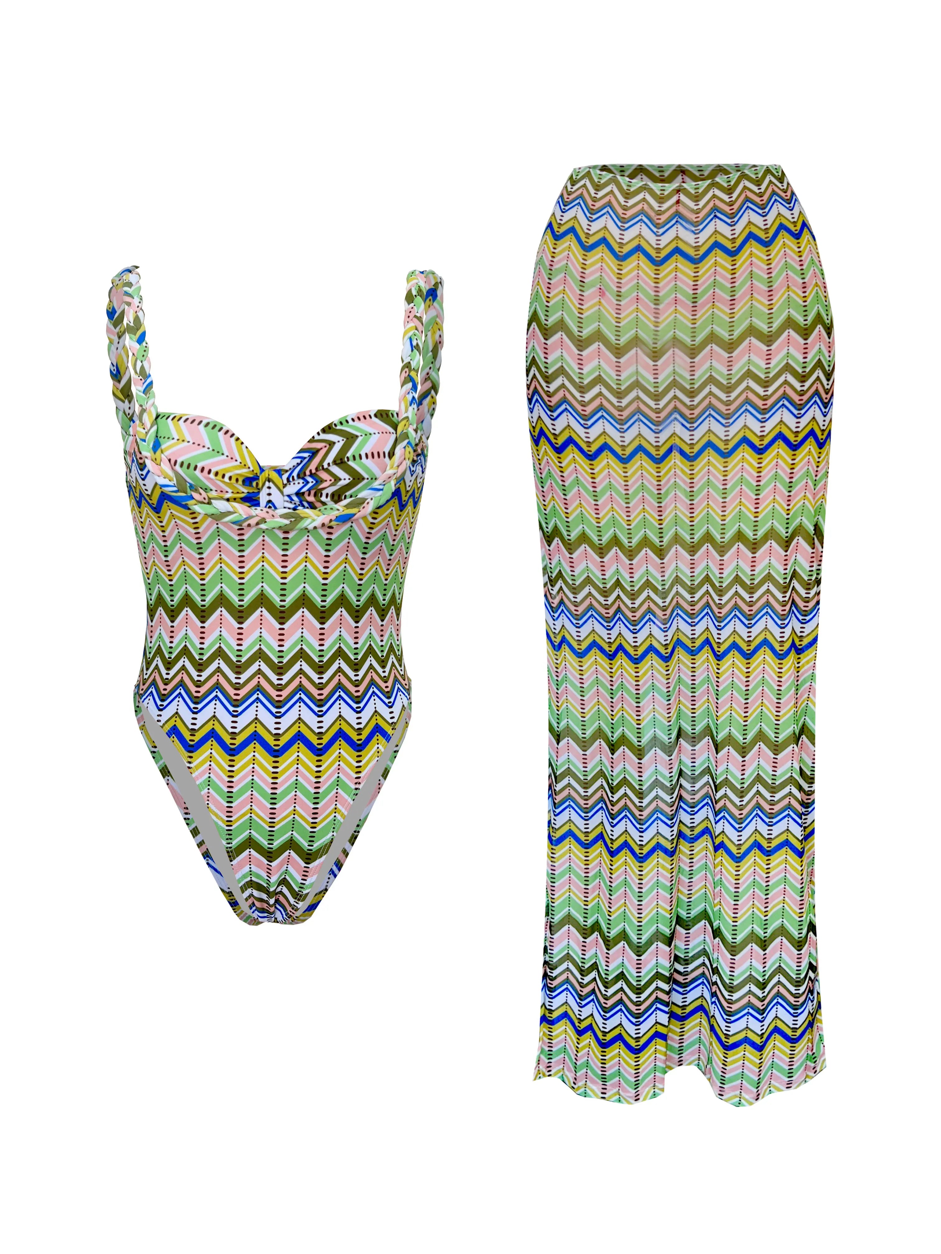 2025 Fashionable Women's Long Dress Vibrant Zigzag Design Perfect for Beach Wear and Pool Parties Summer Getaways Vacation Wear