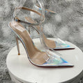 Clear PVC Patchwork Sandals  Newest Transparent Straps Stiletto Heel Sandals Sexy Laser silver High Heels Wedding Shoes12cm