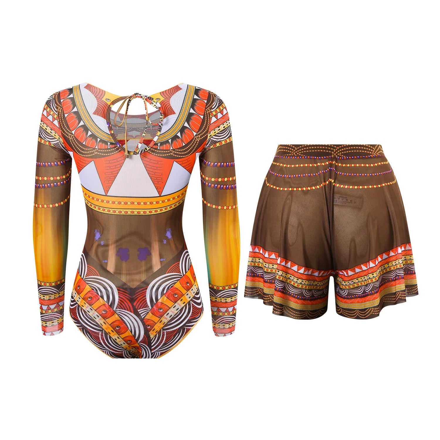 2025 Long Sleeve Sheer Sun Protection One-Piece Set Swimsuit Women Sexy Rash Guard Swimwear Bodysuit Beachwear With Cover up
