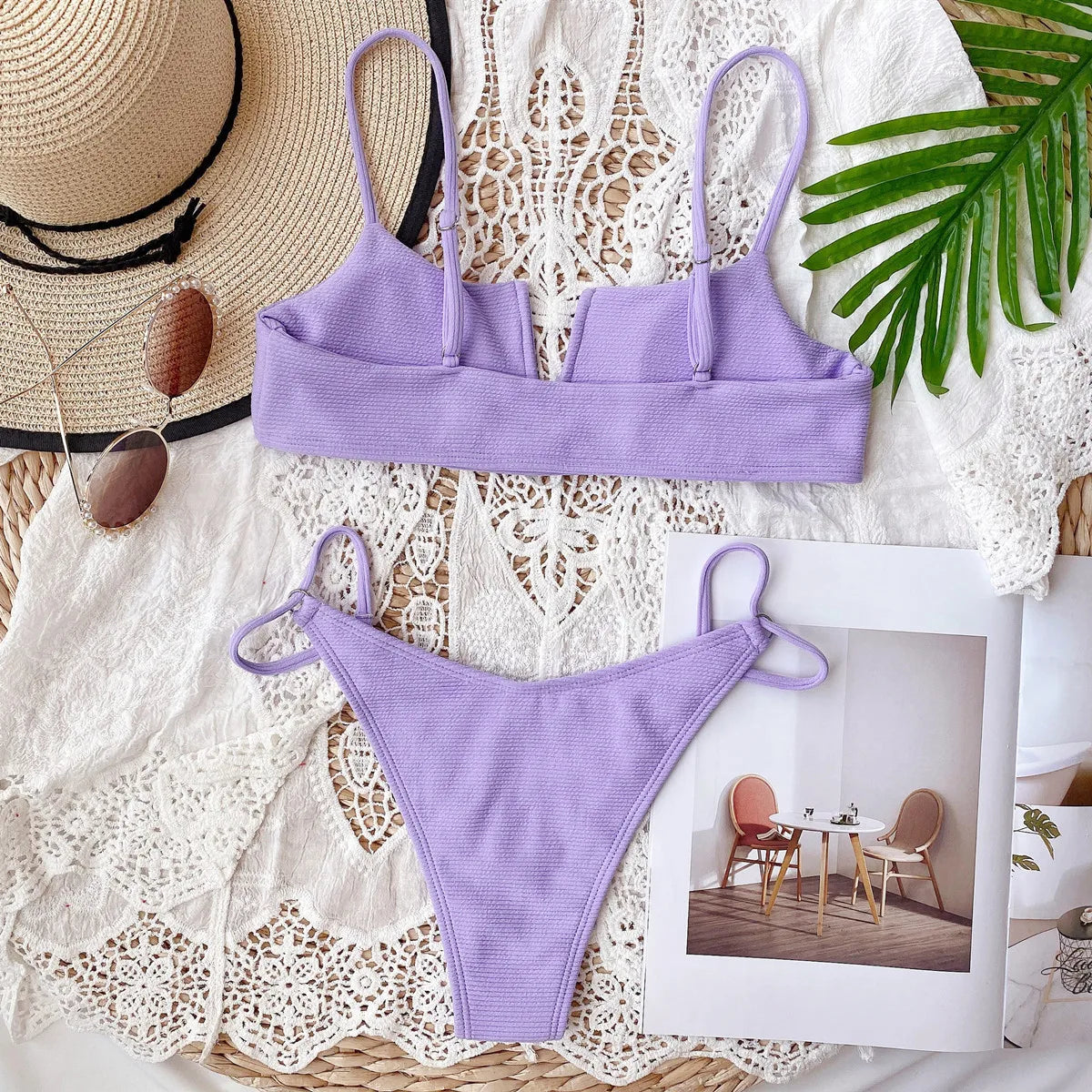 4 Colors Sexy Bikini Women Swimwear Swimsuit Small V-neck Solid Beach Bikinis Set Bathing Suit Female Stroje Kapielowe Damskie