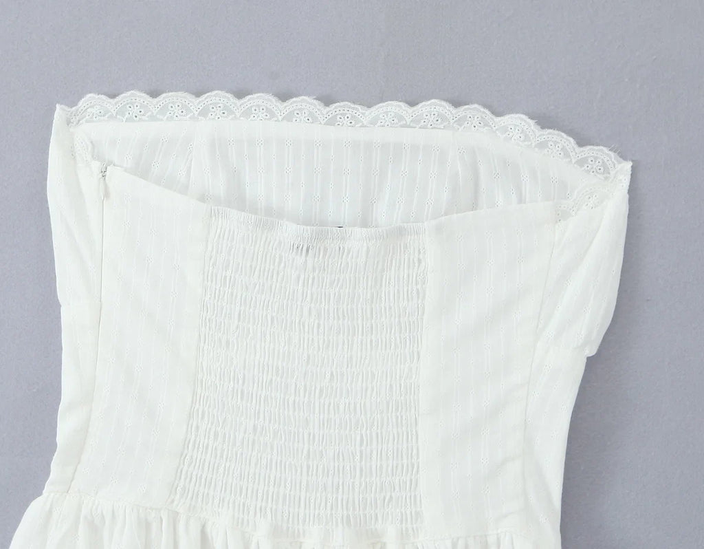 White Lace Dress Women Strapless Sleeveless Short Summer Dress Corset Cotton Mini Beach Casual Vestidos Party Dress 2025