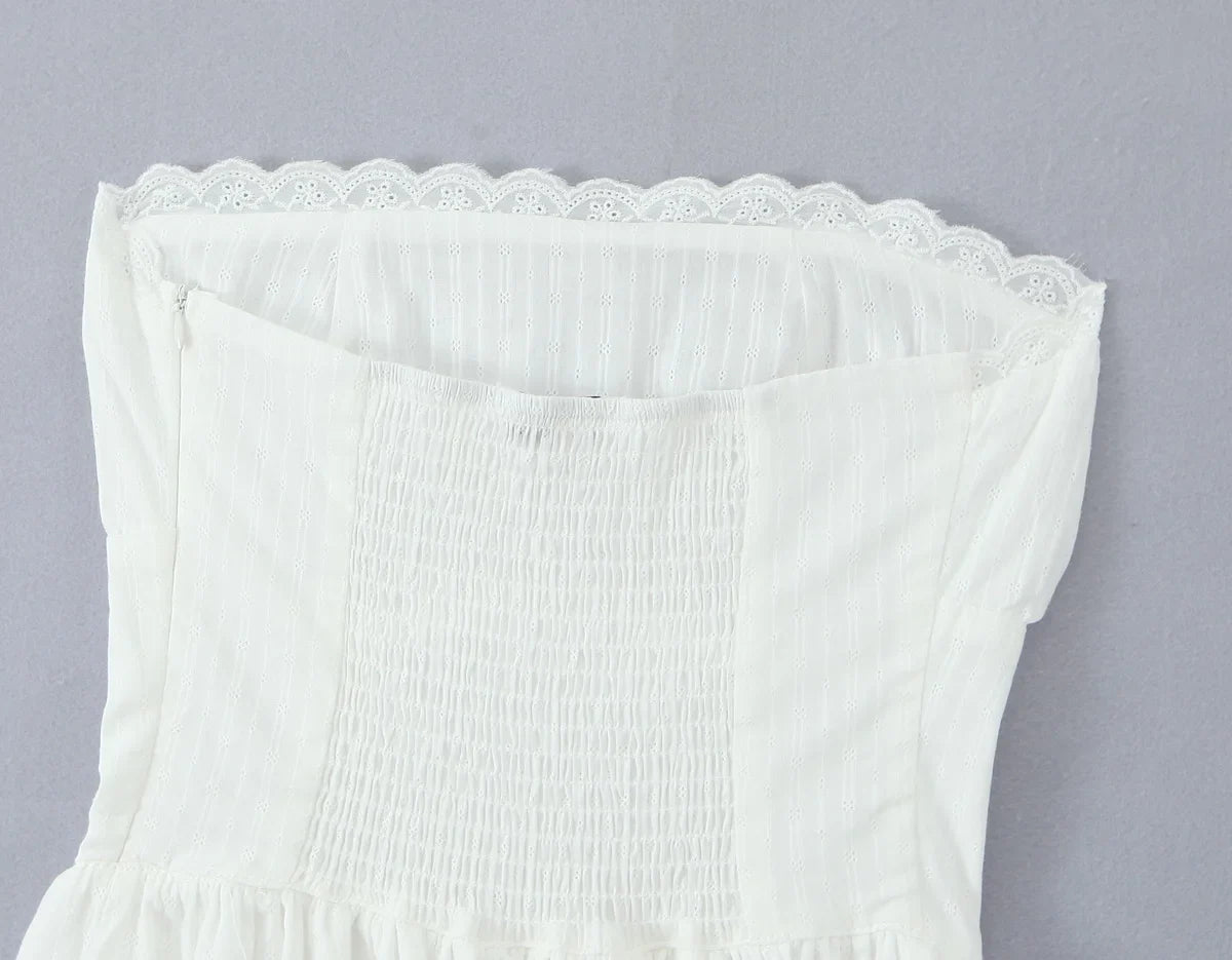 White Lace Dress Women Strapless Sleeveless Short Summer Dress Corset Cotton Mini Beach Casual Vestidos Party Dress 2025
