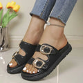 2026 Summer Classic Women's Sandals British Style Roman Shoes Soft Leather Slippers Metal Buckle Platform Slippers Women's Shoes