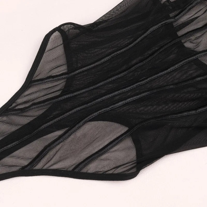 Toucheart Erotic Bodysuit Net Clothes Halter Lace See-through Skinny Backless Sissy Premium HotSeductive Women Coquette Bodysuit