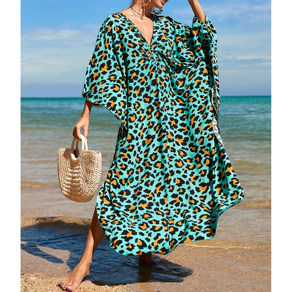 Sexy Zebra Printed V Neck Tunic Beach Cover Up Cover-ups Beach Dress Beach Wear Beachwear Beach Long Dress Female Women V4159