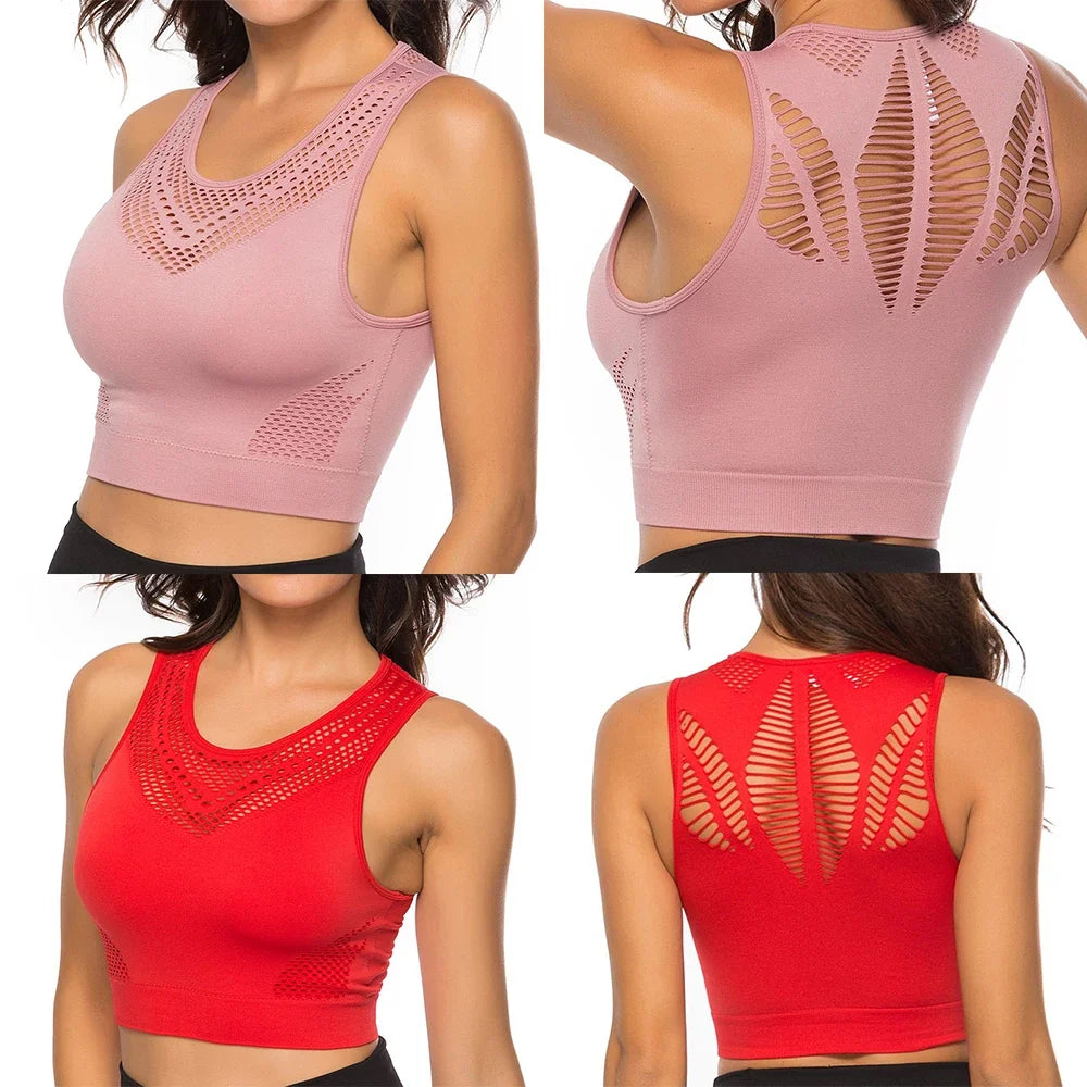 Hot Fitness Women's T-shirts Workout Sports Bra Yoga Vest Backless Solid Quick Dry Running Gym Sport bra Yoga Shirts Tank Top