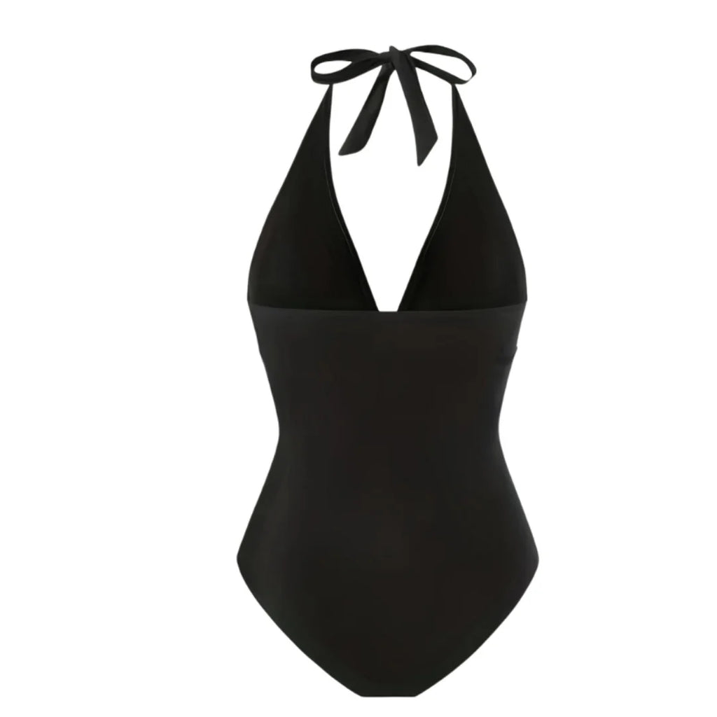 S - XL New With Skirt Deep V Neck Halter One Piece Swimsuit Women Swimwear Female Starfish Padded Bather Bathing Suit Swim V7977
