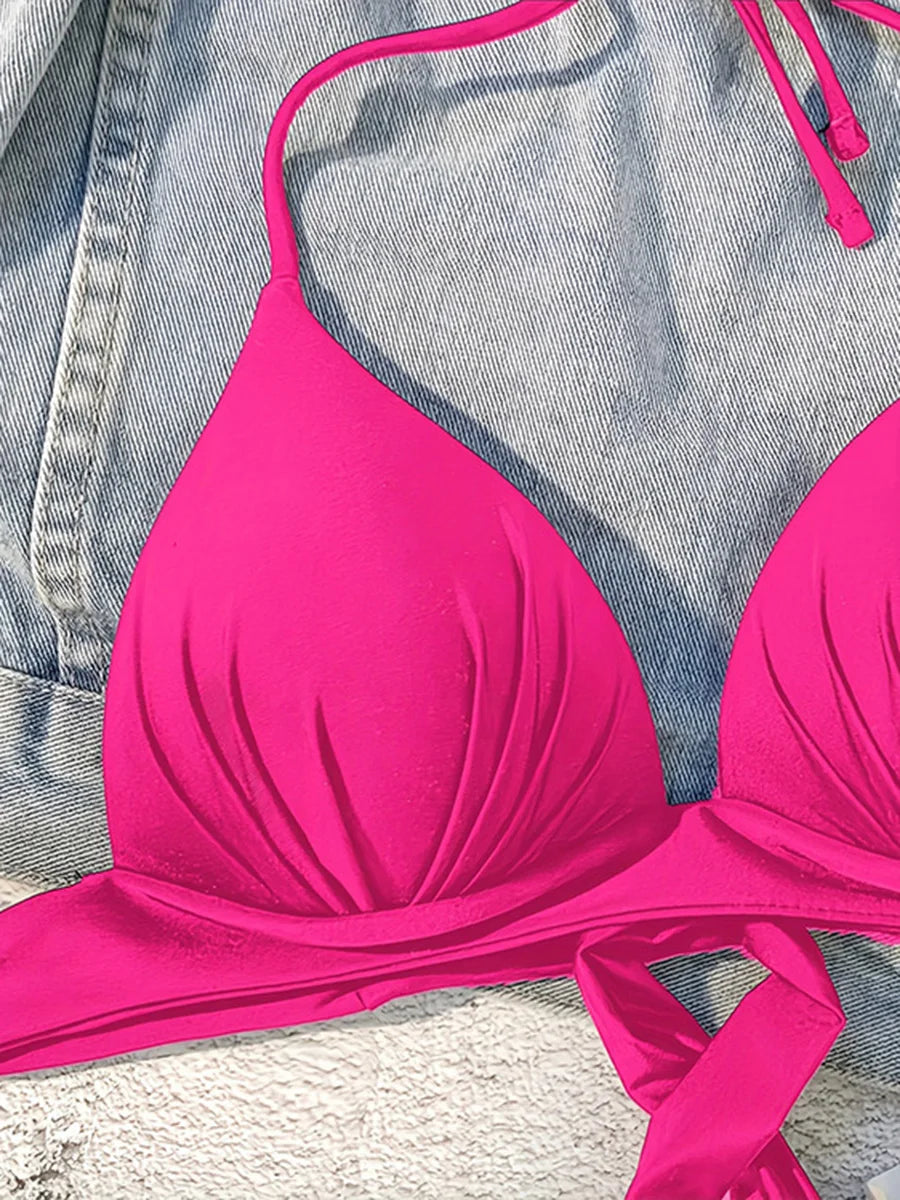 XS - XL Sexy 2025 Push Up Bra Cup Halter Bikini Top Female Swimsuit Women Swimwear Bather Bathing Suit Swim Solid Beach wear Top
