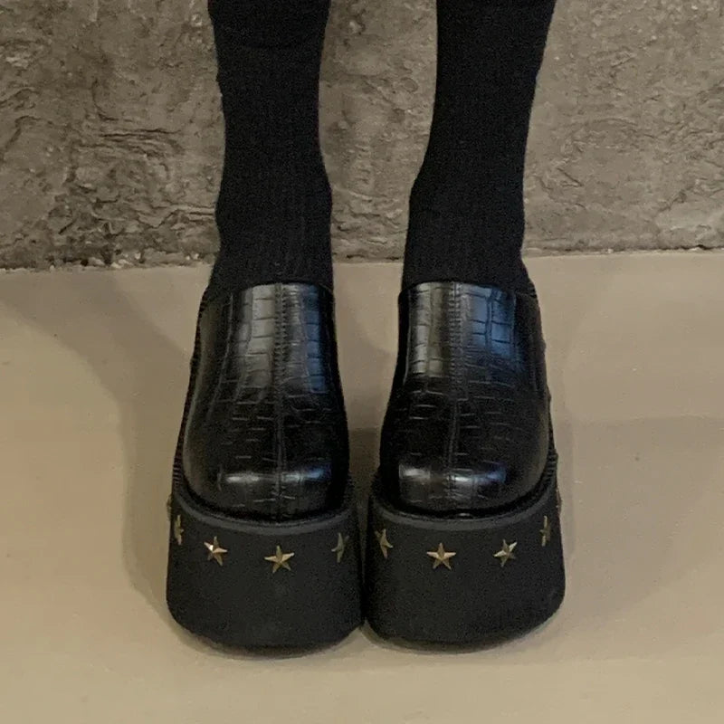 11cm PU Leather Women Fashion High Heels Pumps Platform Wedge Summer Black Round Big Toe Ladies Sandals Big Size Slippers Shoes