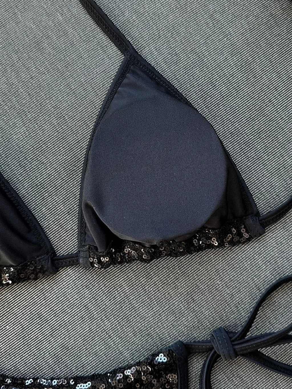 Sexy Shiny Sequin Black Bikini Set 2026 Women Push Up Bra Tie Side Thong Swimsuit Beach Bathing Suit Hoiday Swimwear Biquini
