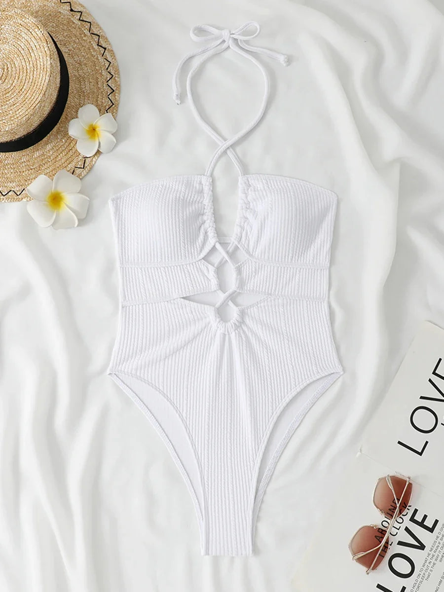 2026 Sexy Halter Swimsuit One Piece Hollow Swimwear Women Bathers Bathing Swimming Swim Suit Female Beachwear