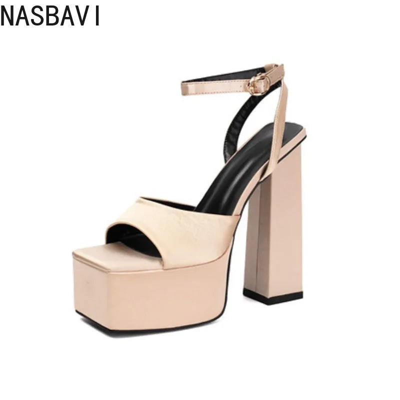 NASBAVI 2025 Women's Summer New Style Super High Heels Waterproof Terrace Trendy Glitter T-Stage Fashion Sandals Wedding Sandals