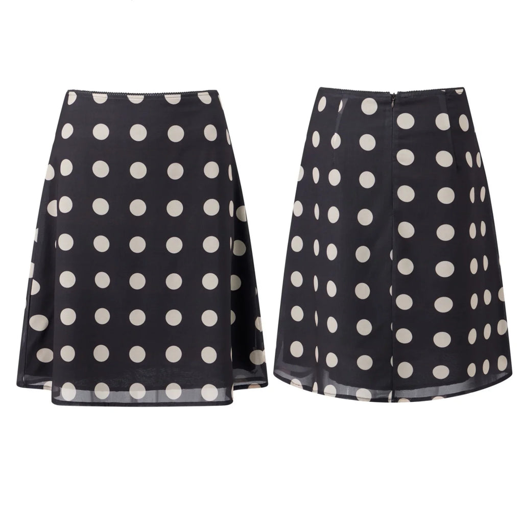 Women's Dots Print Mesh Midi Skirts Vintage Low Waist A-Line Skirts Loose Fit Flowy Skirts Summer Daily Casual Streetwear