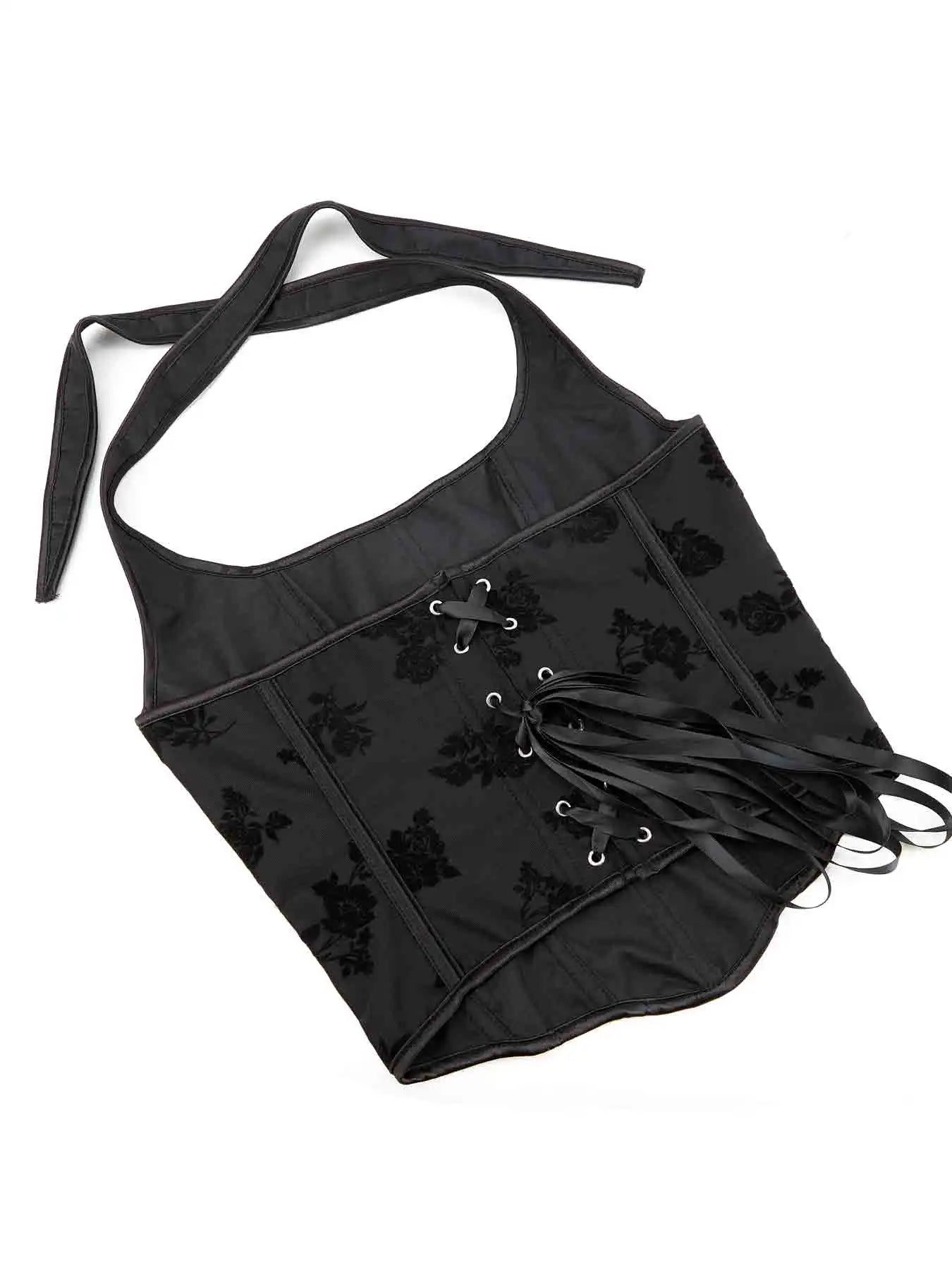 New black tube top hanging neck adjustable corset chest support gathered abdomen waist elastic palace corset.