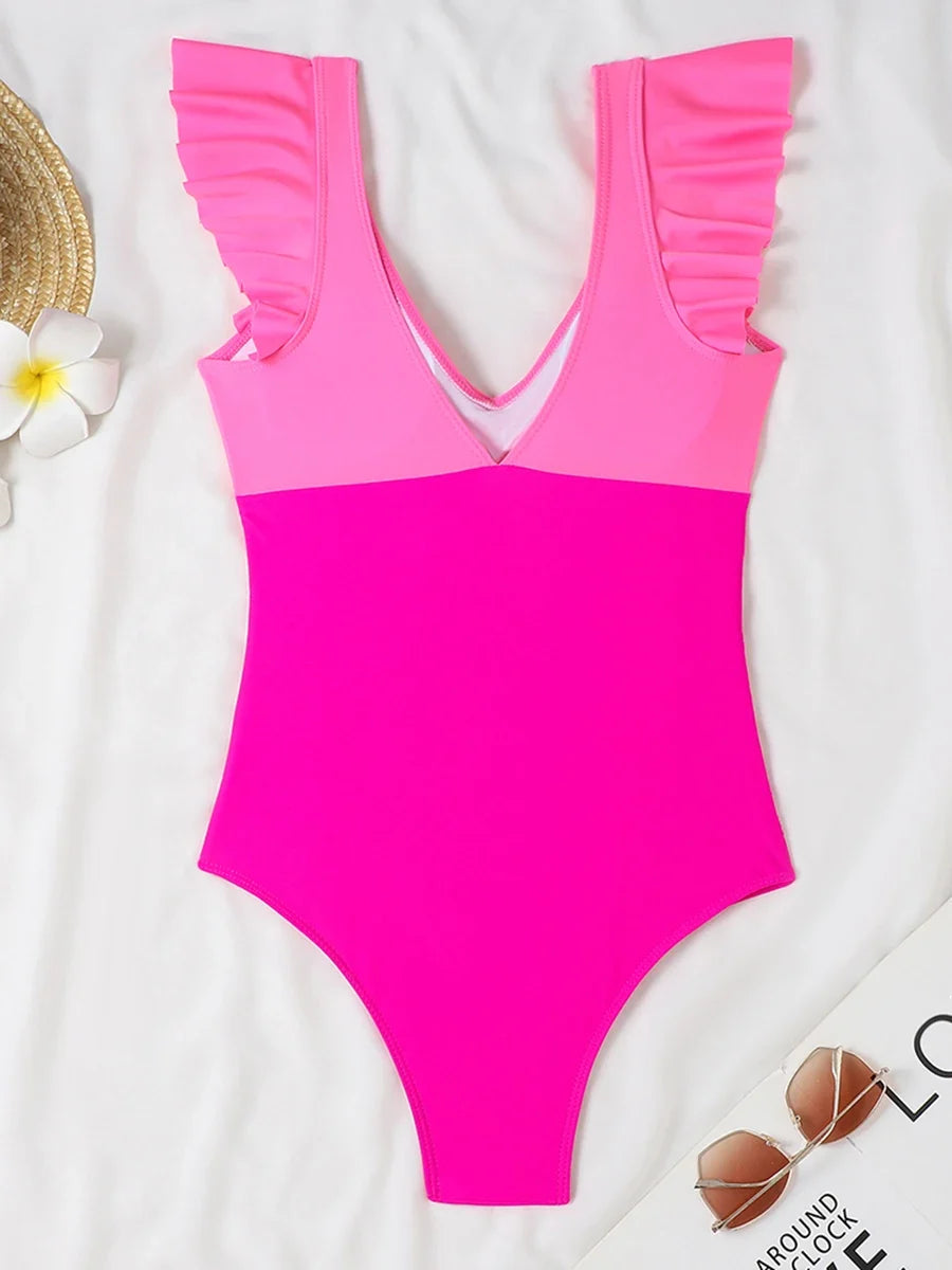 2026 Hollow Out Cross Ztvitality Swimsuit One Piece Solid Ruffle Swimwear Women Bathing Swimming Swim Suit Female Beach Wear