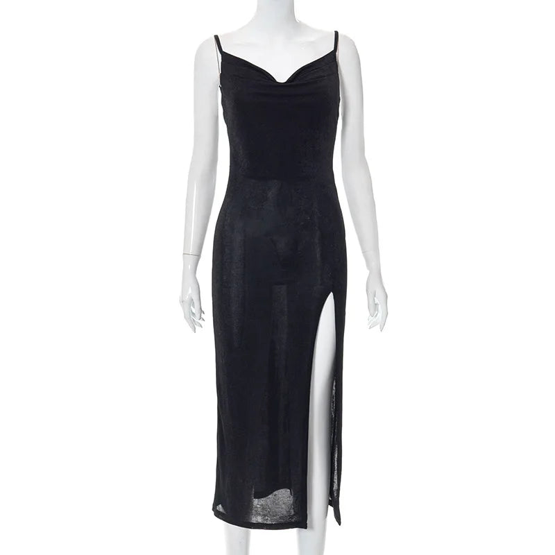 Elegant Sexy Evening Party Dress for Women 2022 New Midi Long Bodycon Slip Dresses Summer Thigh Split Vestidos De Fiesta