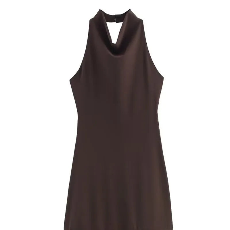 Women's Sexy And Alluring Off-shoulder Halter Neck Ruched Slim-fit Waist-cinching Solid Color Dress Pure Desire Elegant WXRY