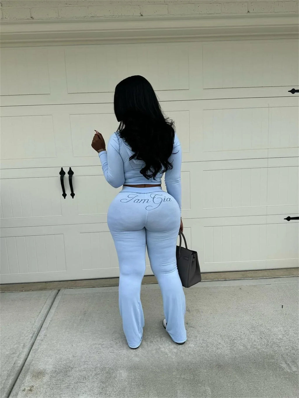 2026 New Women Ins Fashion Solid Color Sexy Straight Shoulder Contrast Stitch Long Sleeve 2 Piece Outfit