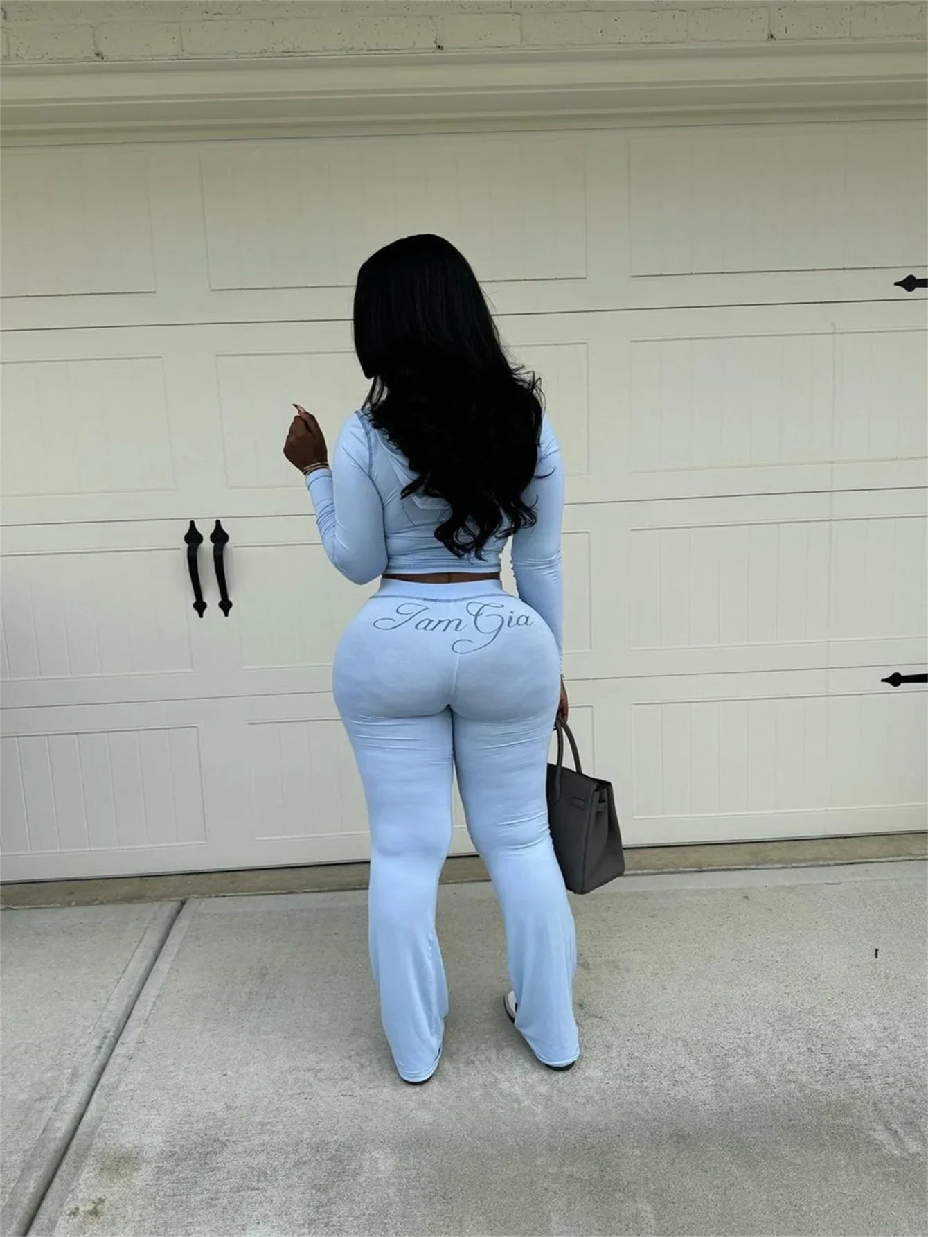 2026 New Women Ins Fashion Solid Color Sexy Straight Shoulder Contrast Stitch Long Sleeve 2 Piece Outfit