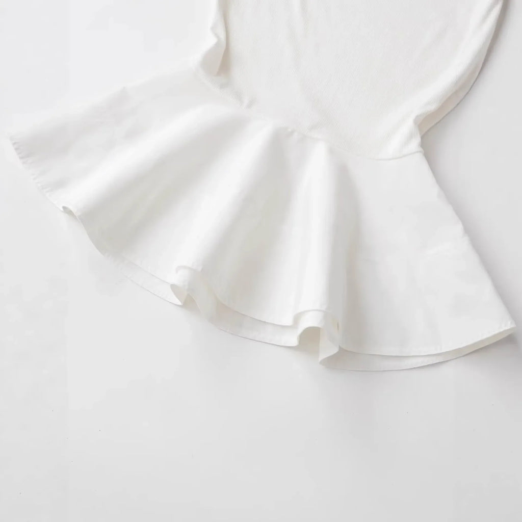 Women's Fashion Casual Sleeveless Half-High Collar Short Skirt Hem Top White Sleeved Peplum Top High Neck Slim Fit Casual KUAT