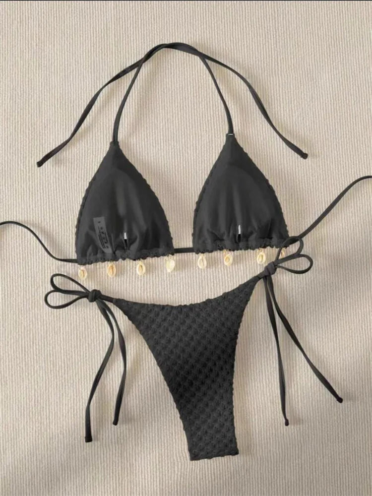 DEKA Tie Side Thong Swimwear New Sexy Bikini Set White Shell Designer Swimsuit Halter Push Up Micro Bikinis Summer Bathing