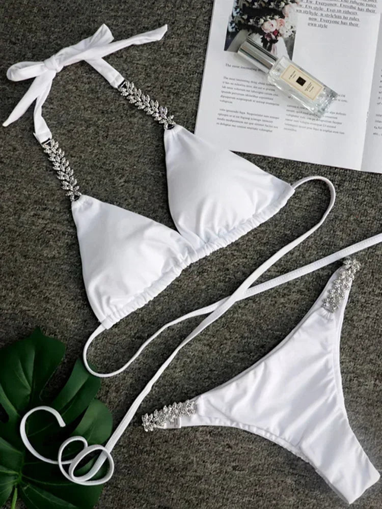 Sexy Halter Wrap Around Diamond Bikini 2026 Women Swimsuit Female Swimwear Two Pieces Bikini Set High Cut Bathing Suit Swim Lady