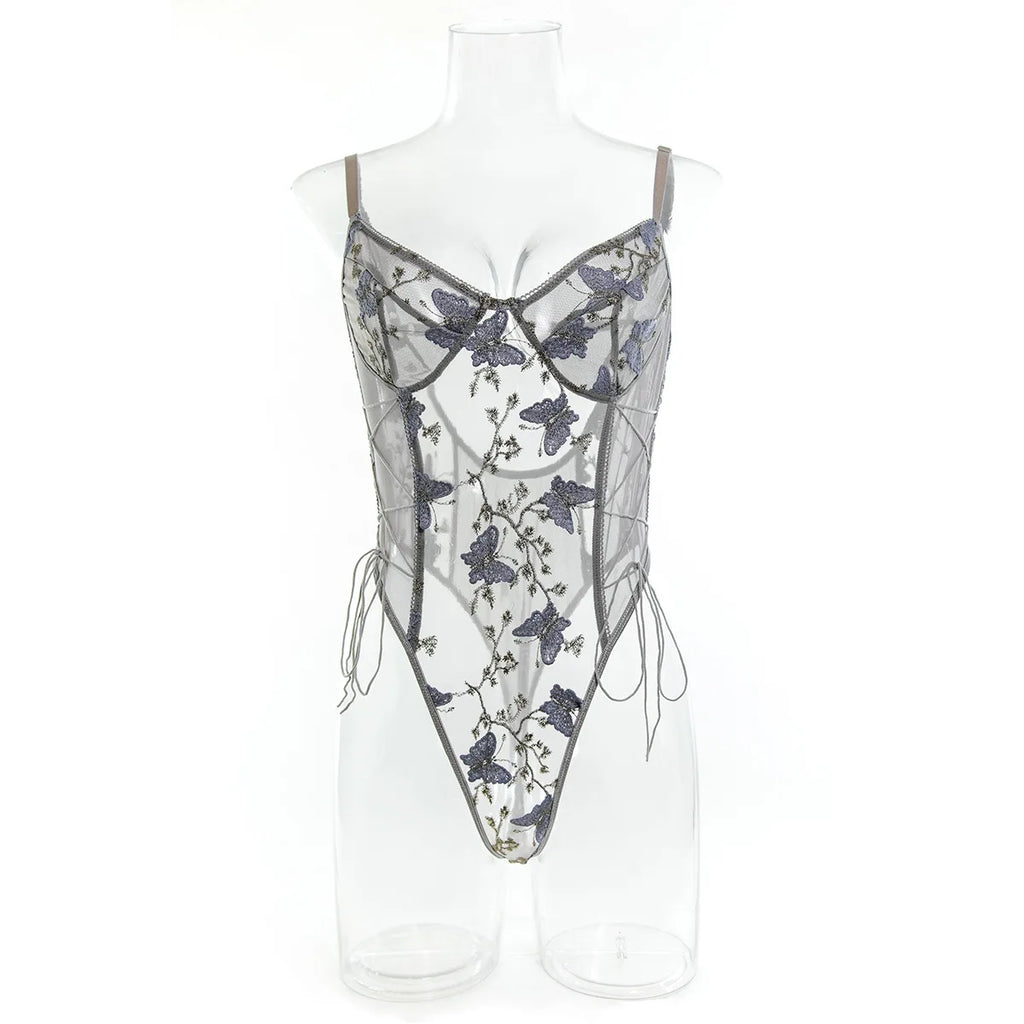 Bikini Fashion Sexy Butterfly Embroidery Slim-Fit Sexy All-Match Jumpsuit for Women