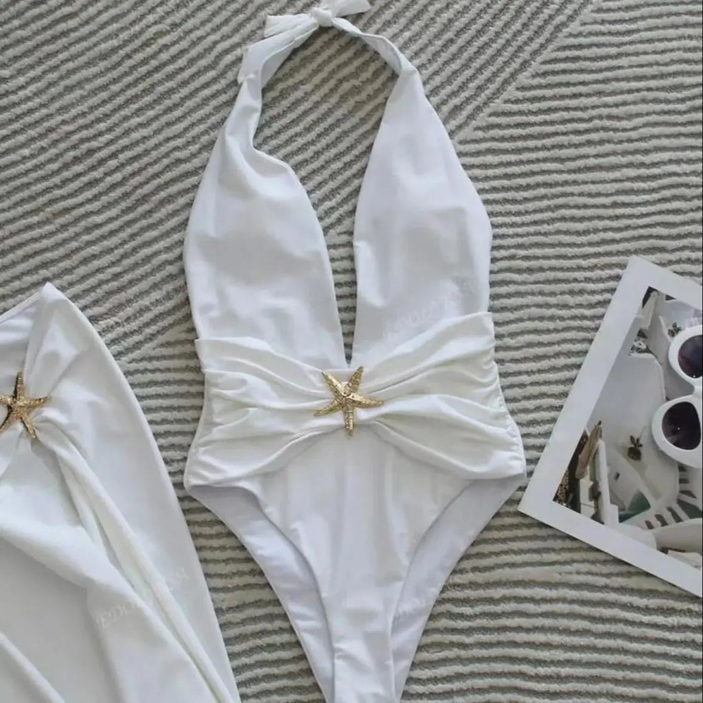 DEKA Deep V Neck Swimwear Women Summer One Piece Swimsuit Backless Beach Wear Bathing Suit White Black Bodysui