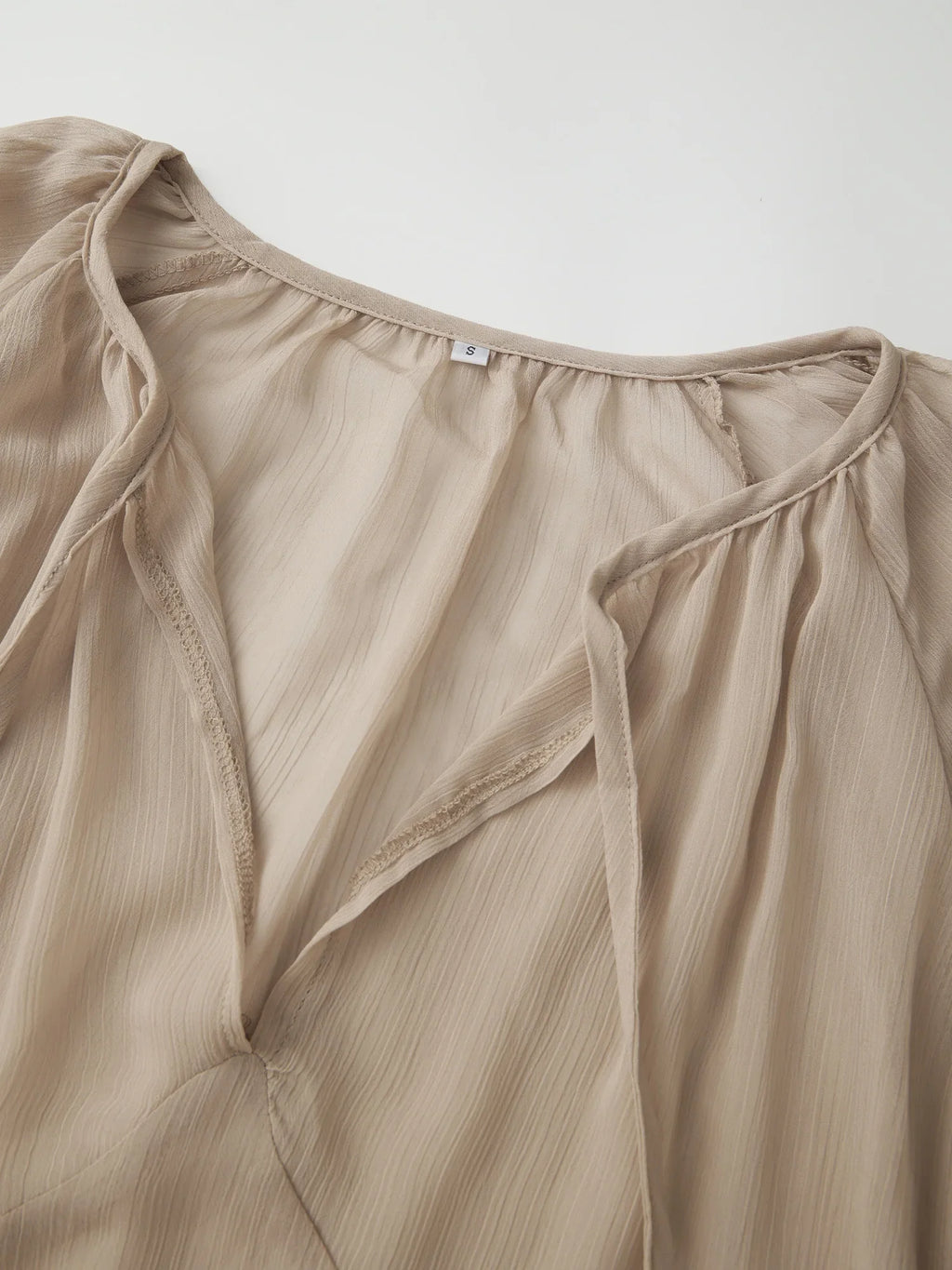 Women's Sheer Chiffon Long Dress Stylish Ruffle Trim V Neck Long Sleeve Loose Fit Dress See Through Cover-ups Streetwear