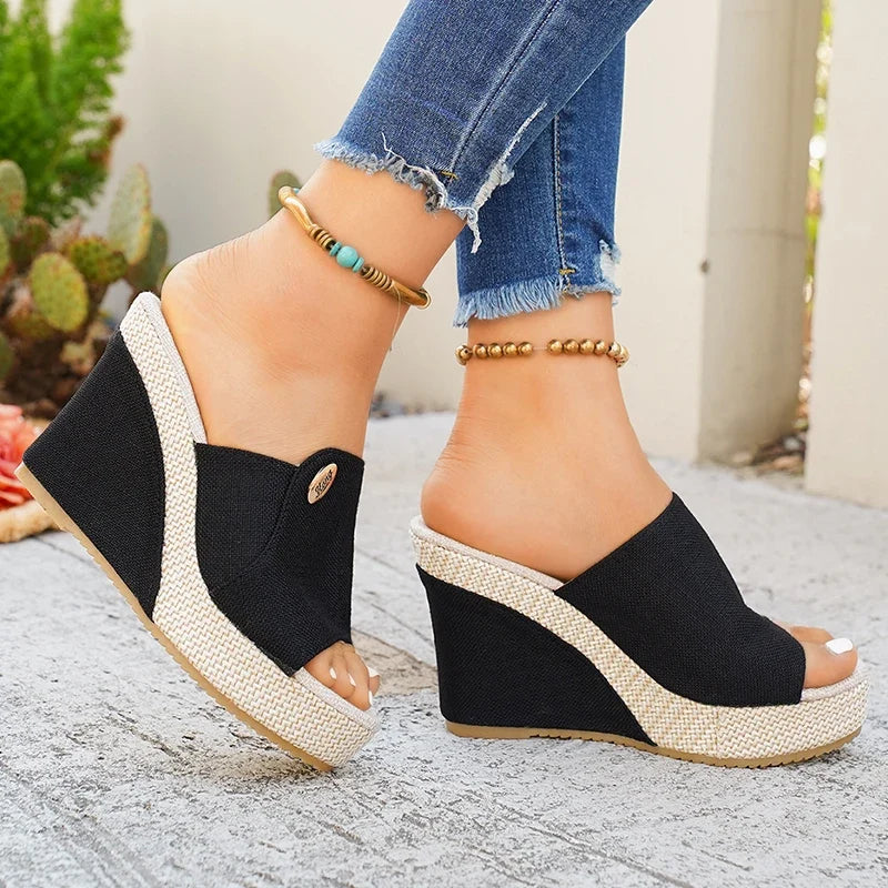 Vinatge Chunky Platform Sandals Women 2026 Summer Peep Toe Wedges Slippers Woman Plus Size 42 Thick High Heels Sandles Female
