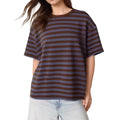 Striped Print Summer T-shirt for Women Loose Casual Contrast Short Sleeve Round Neck Basic Tops