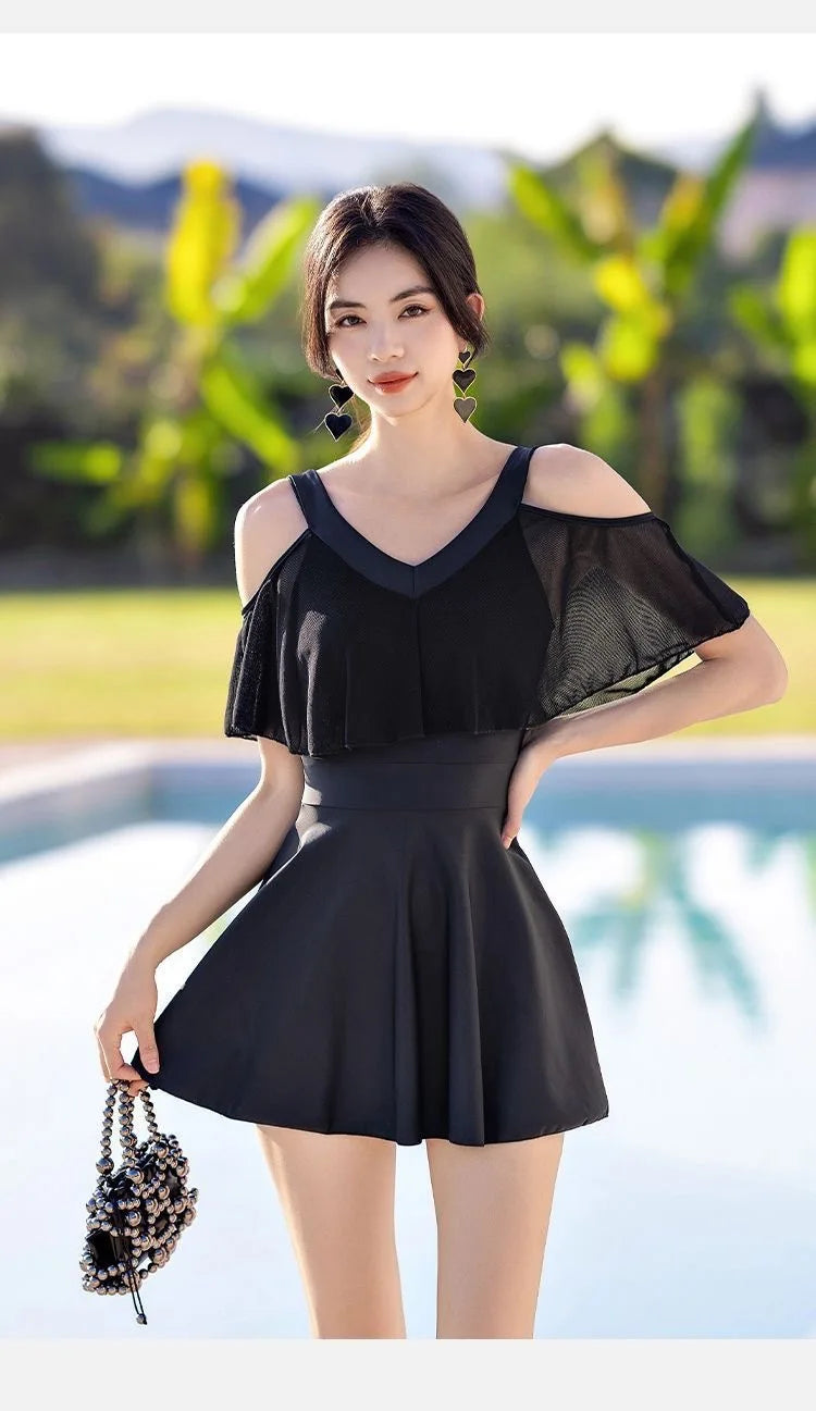 New Swimsuit for Women Soaking in Hot Springs, Concealing Flesh and Slimming, Conservative One-piece Skirt, Flat Angle Swimsuit