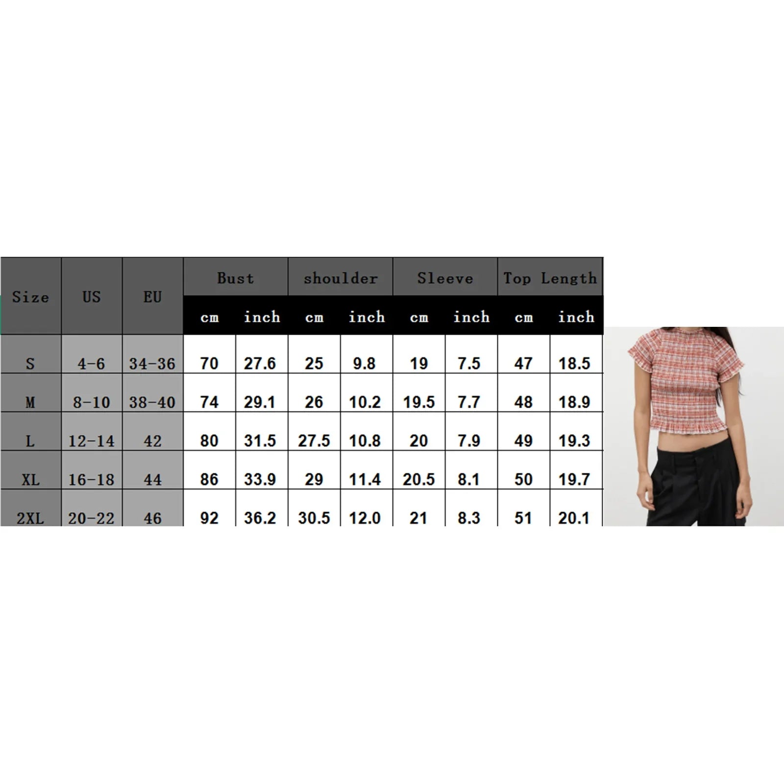 Women Casual Summer Plaid Print Shirred Tops Slim Mock Neck Short Sleeve Crop Ruffle T-shirts Streetwear