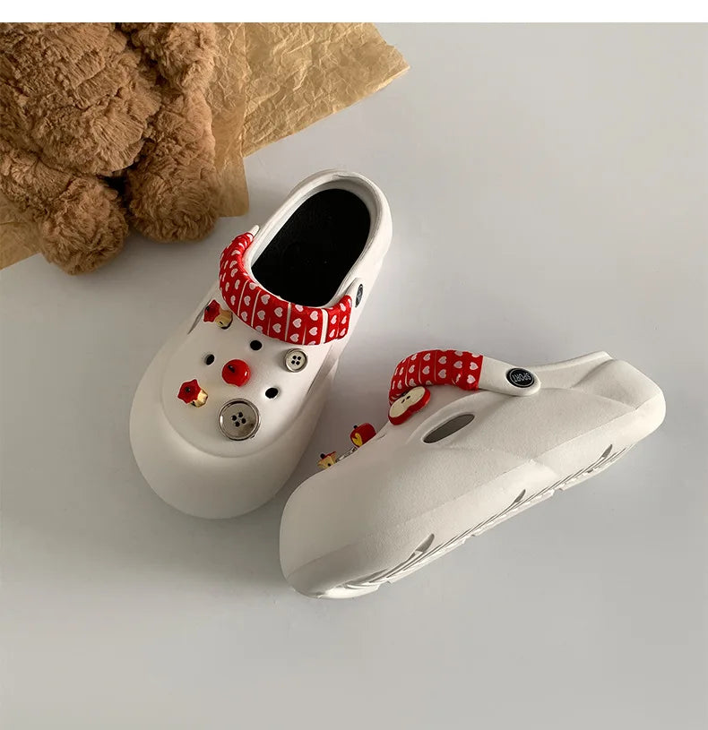 Women Fashion Clogs Indoor Street Slippers Cute DIY Apple Summer Autumn Platform Shoes Soft EVA Female Daily Walking Sandals