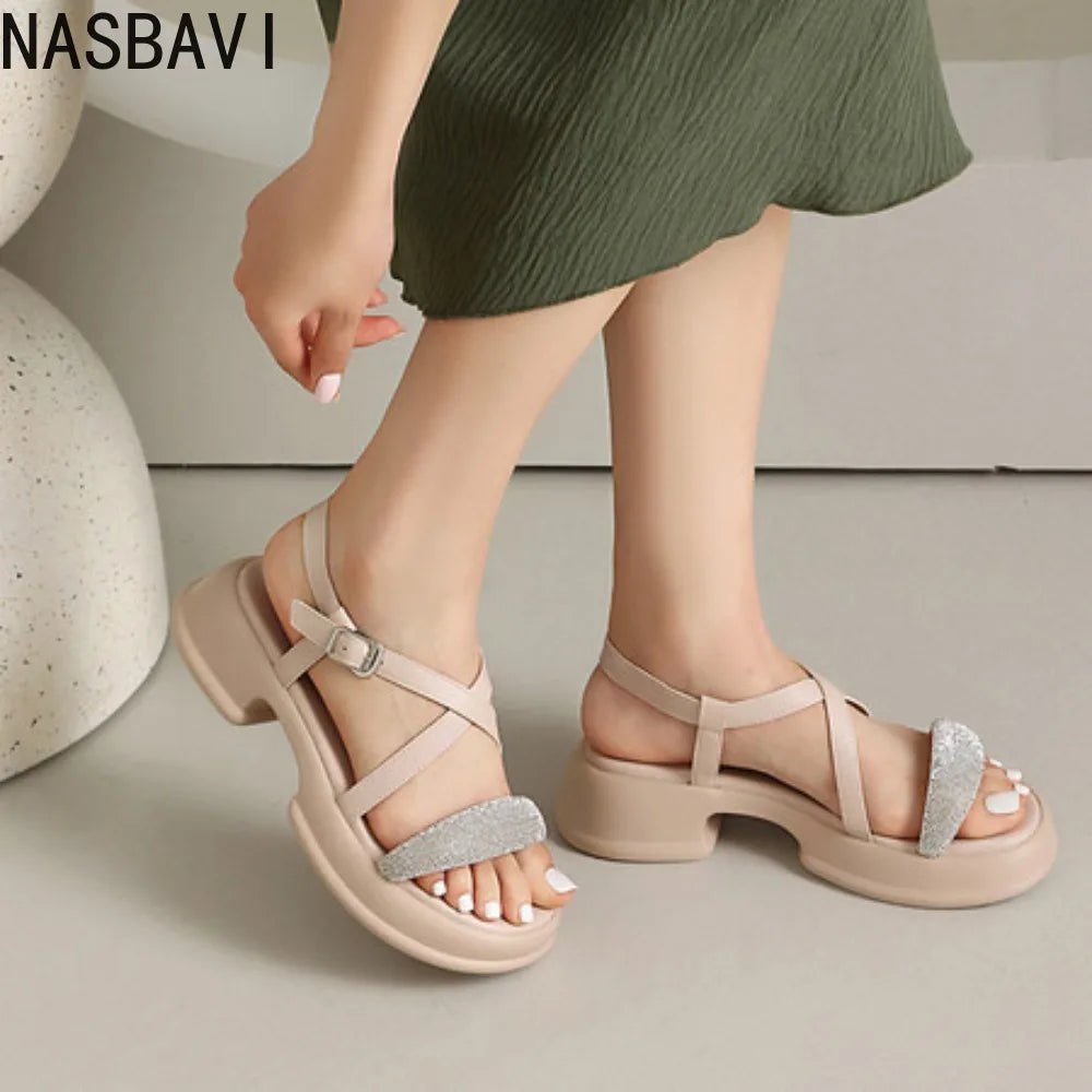 Summer High Heel Sandals Women's Outdoor Wear Thick Bottom Lightweight Trendy Small Size Beach Shoes Korean Style Footwear