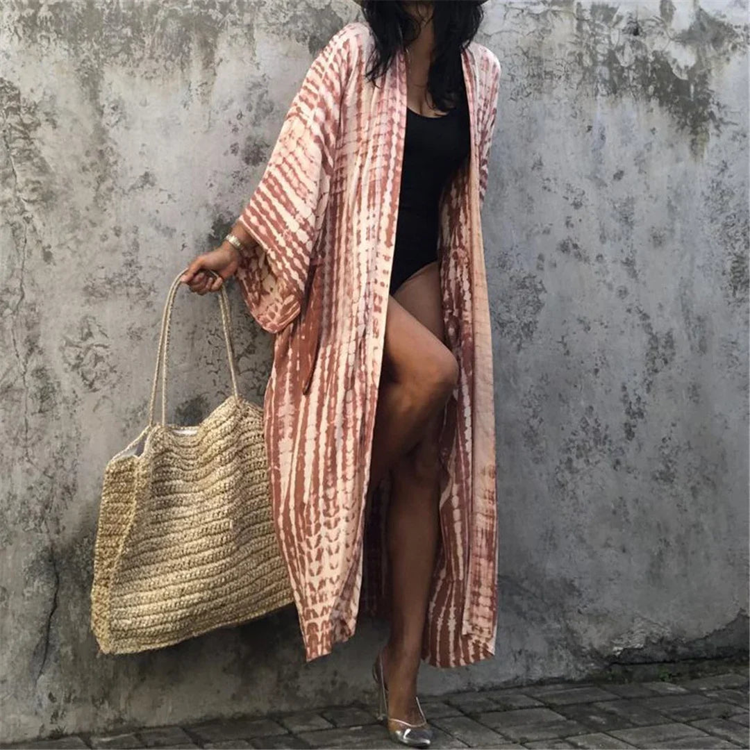 New 10 Colors Printed Long Sleeve With Belt Tunic Beach Cover Up Cover-ups Beach Dress Beach Wear Beachwear Female Women V4521
