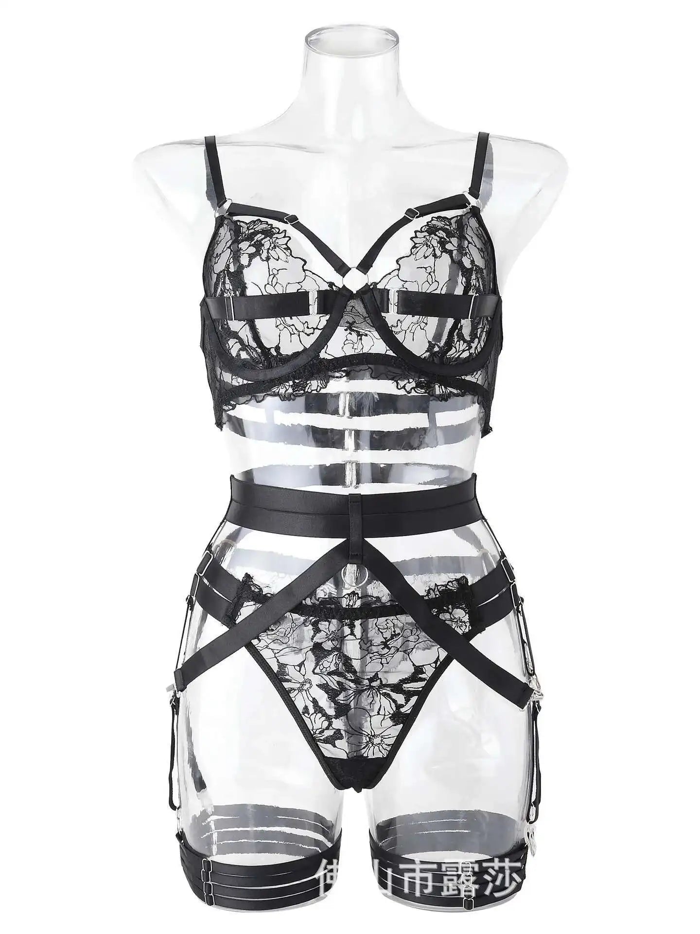 Sexy Lace Mesh Transparent Flower Embroidery Bikini Backless Deep V Suspenders Sleeveless Bikini Charming Elegant Thin Hot AVF7