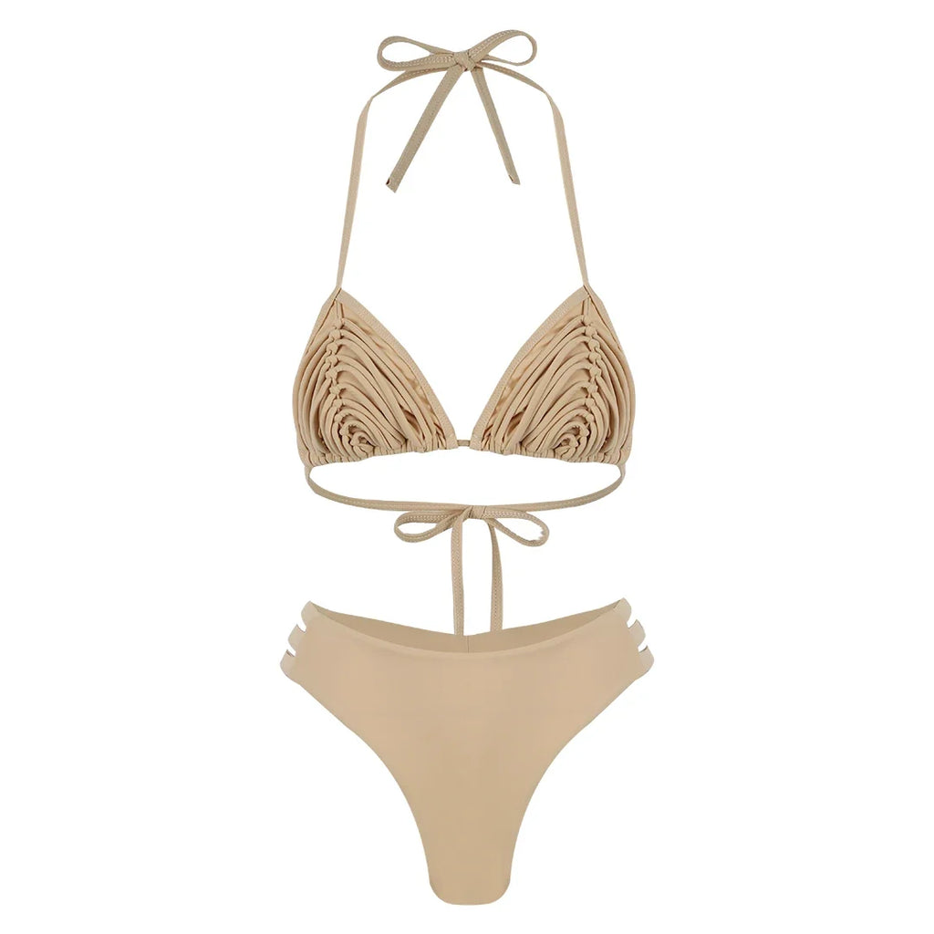 New Bandage Stripes Brazilian Bikini Swimwear Women's Swimsuit Two Piece Set Female Sexy Lace up Mujer Beachwear Summer