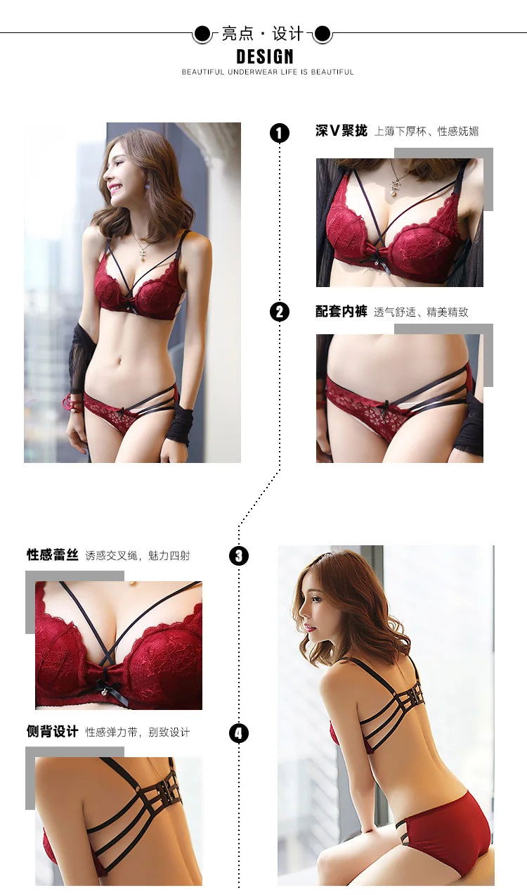 Summer Christmas Lingerie Set Red Lace Bra Lightweight Low Back Support Comfort Bralette Pure Desire AU Sizes MOYISU Sexy Tushy