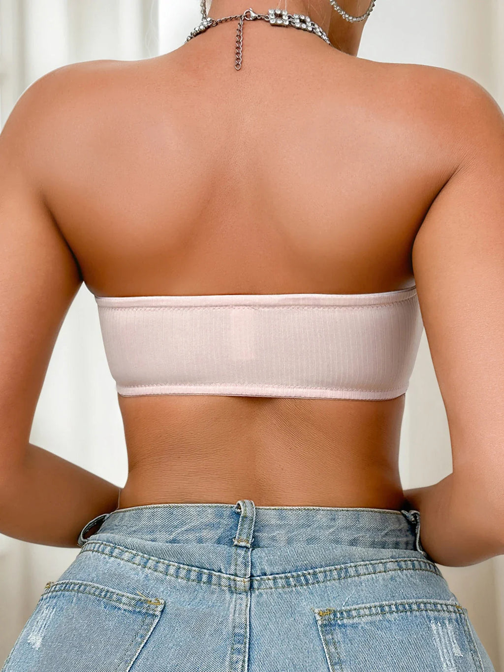 pink Fashionable strapless strapless sexy mesh lingerie party sweet women's bra anti slip comfortable bra girl underwear MR3505