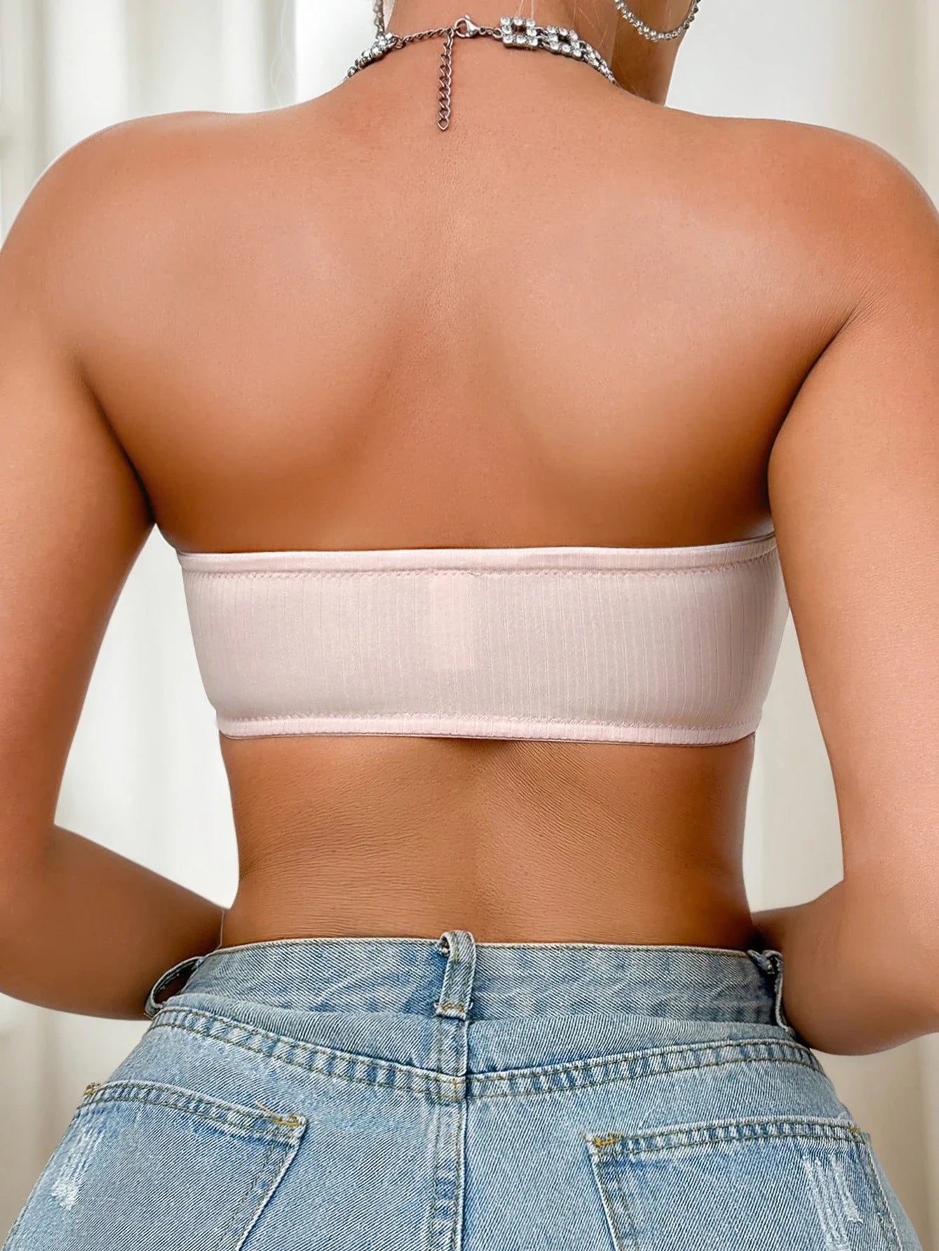 pink Fashionable strapless strapless sexy mesh lingerie party sweet women's bra anti slip comfortable bra girl underwear MR3505