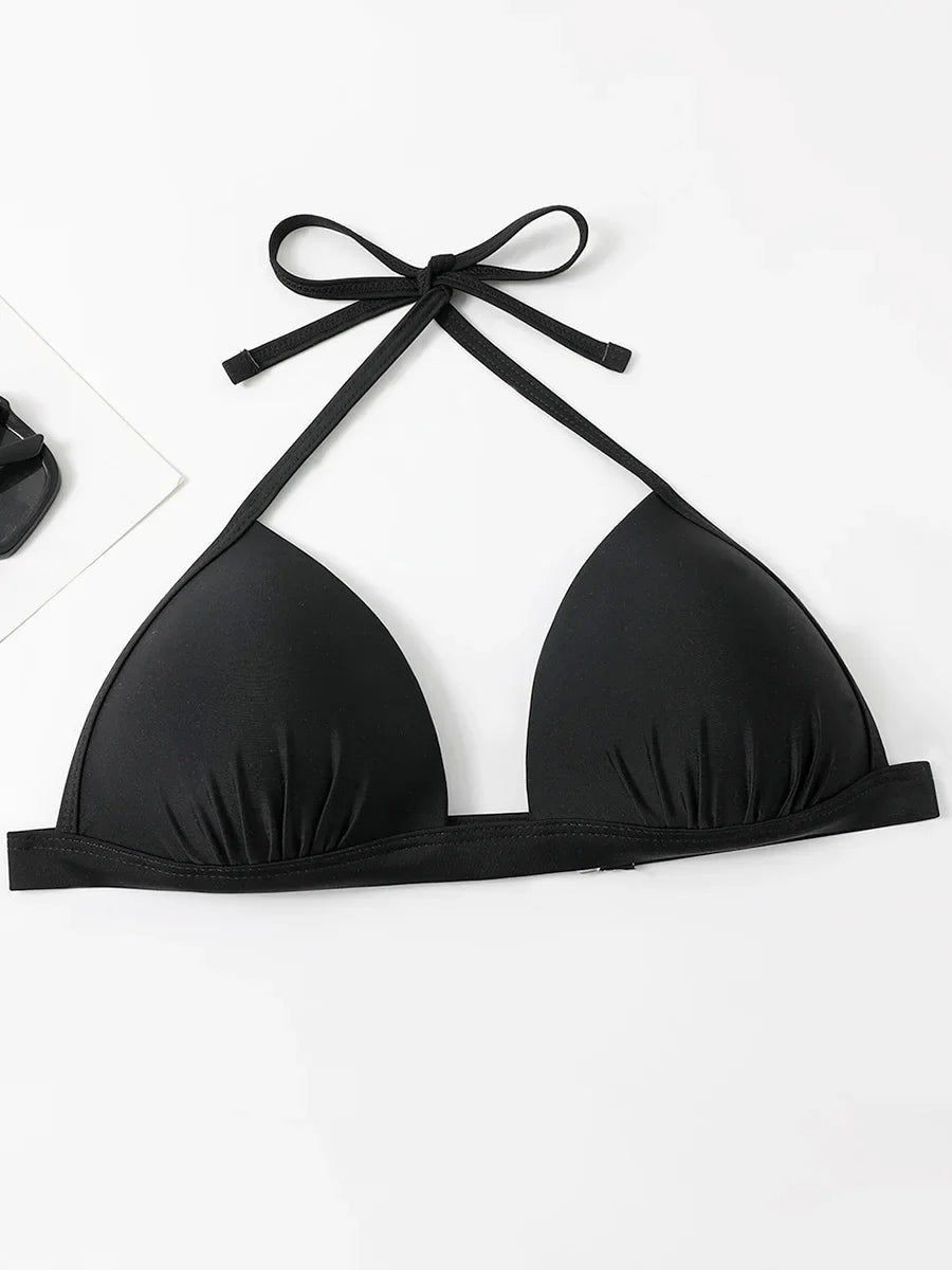 2025 Halter Bra Cup Bikini Sexy Swimsuit Female White Swimwear Women Push up Bikini set Brazilian Bathing Suit Bandeau Swim suit