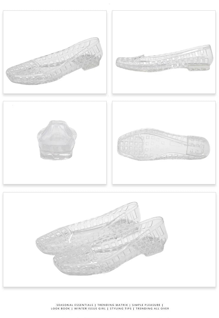 New 2025 Women Fashion Jelly Shoes Summer Cut-out Flat Sandals, Soft PVC Casual Square Toe Girls Daily Walking Sandalias