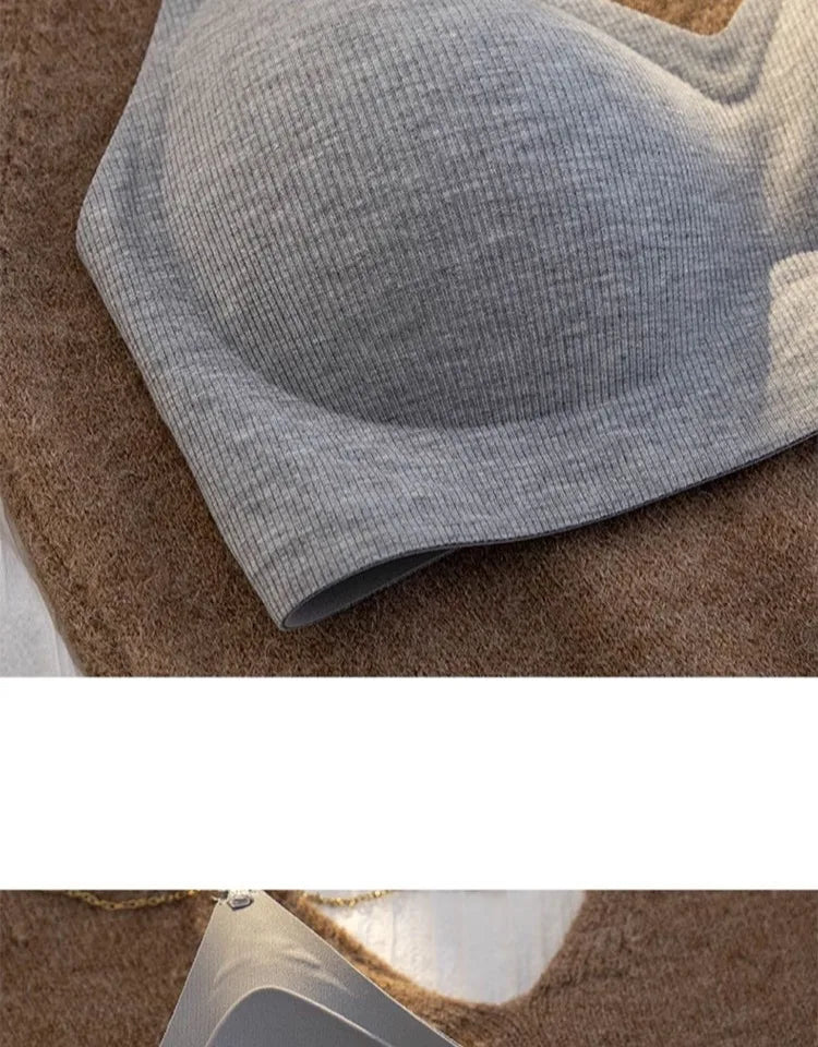 Summer Seamless Crop Top Bra Small Chest Gathered Thin Straps Back Accentuating Bralette Beachwear Light Support Wirefree AU