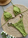 Shiny Halter High Cut Beads Bikini Women Swimwear Female Swimsuit Two-pieces Bikini Set Bather Bathing Suit Swim Lady Beach Wear
