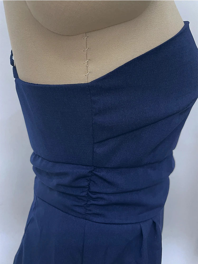 Foridol Waist Folds Backless Double Strap Casual Wide Leg Jumpsuit Long Pants Green 2025 New Female Loose  Jumpsuit