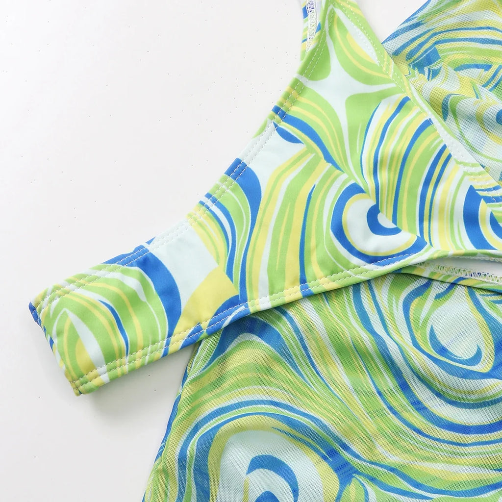 3 Pieces Bikini Set With Skirt  Tie Dye String Thong Bathing Suit Women Swimsuit Female  Swimwear Beach Wear Swim Lady Summer