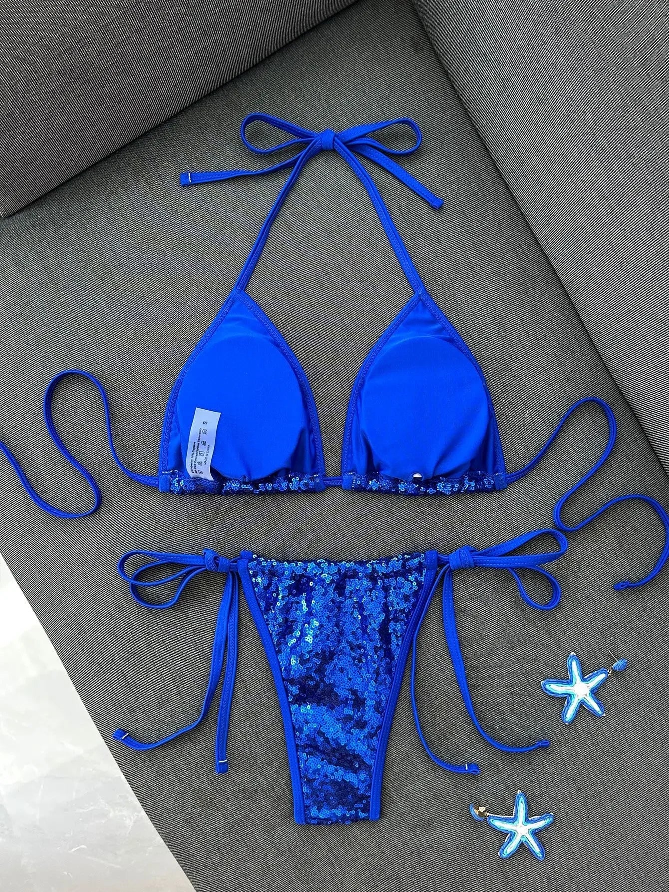 Sexy Shiny Sequin Black Bikini Set 2026 Women Push Up Bra Tie Side Thong Swimsuit Beach Bathing Suit Hoiday Swimwear Biquini